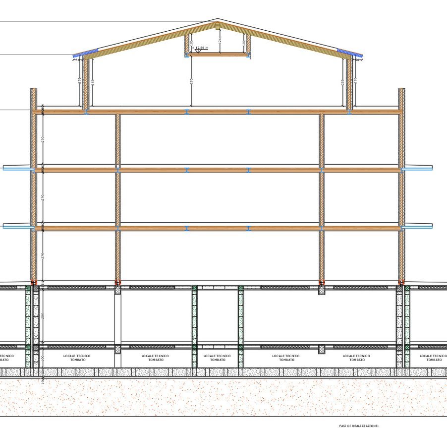 Sezione strutturale schema portante ligneo